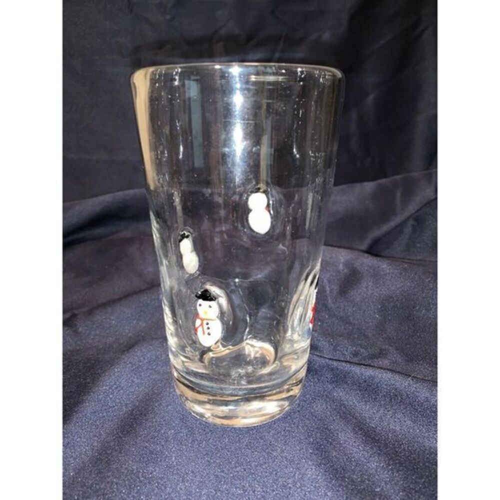 Hand Blown Tumblers Glasses W/ Snowmen Cased Art Glass 6.5" Tall